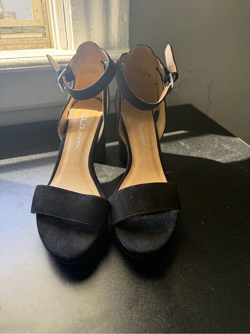 CL by Laundry Black Ankle-Strap Block Heels